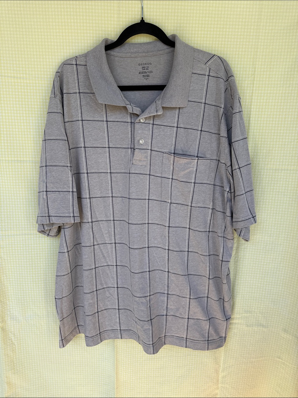 George Men's Light Gray Windowpane Polo